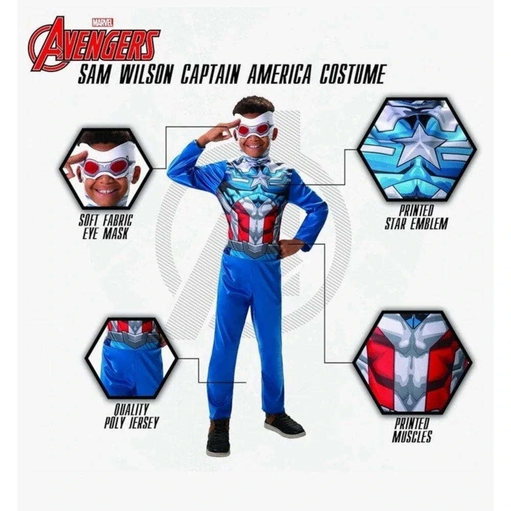 MARVEL Avengers Captain America Falcon Jumpsuit Mask Costume Child L 12-14 NEW